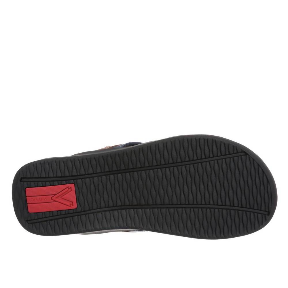 NEW VIONIC men's tide ii toe post sandal in in navy brown - Picture 5 of 5
